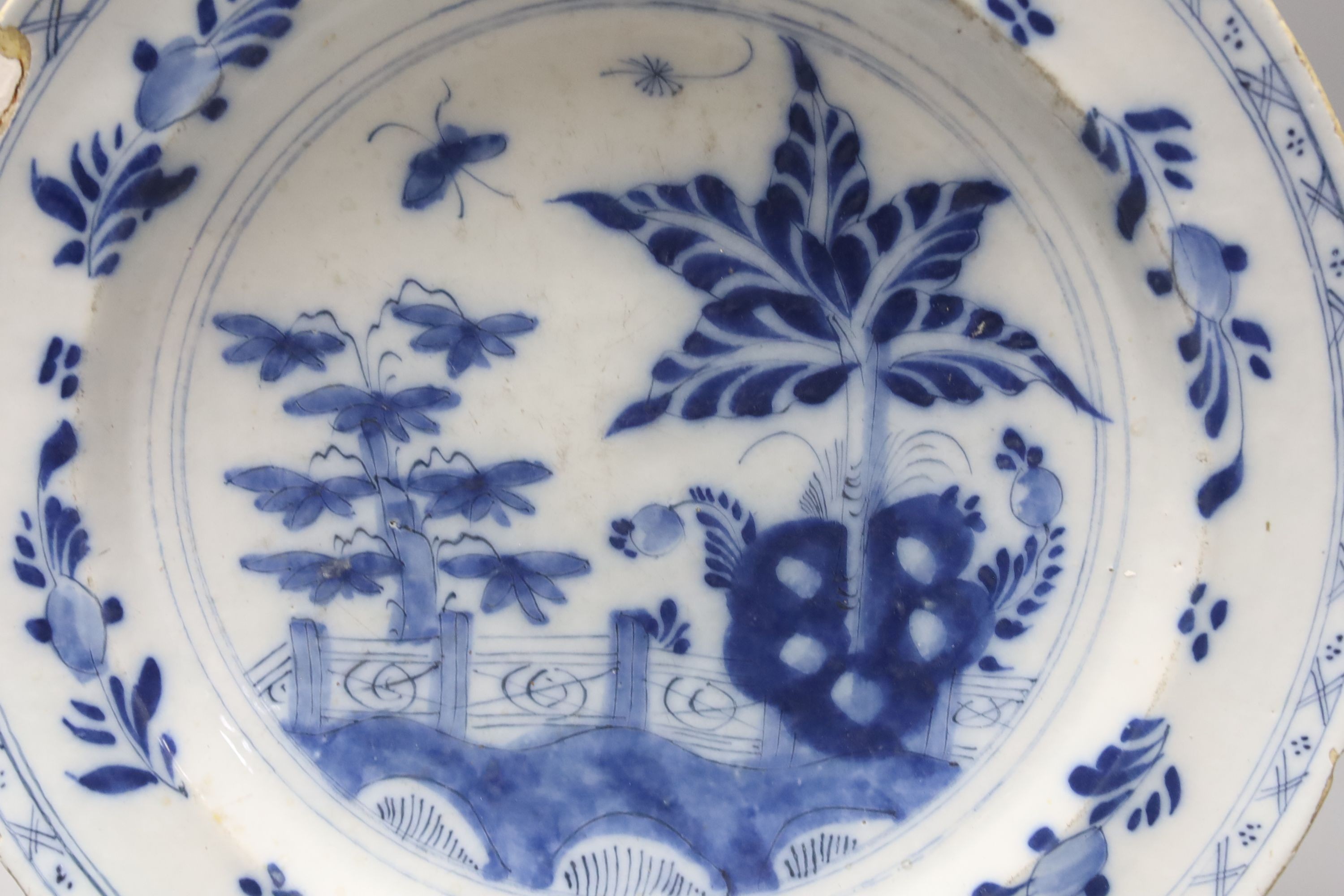 An 18th century Delft blue and white dish 34cm